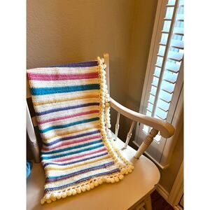Handmade Multicolor Striped Crochet Granny Square Baby Boho Blanket Gift Decor